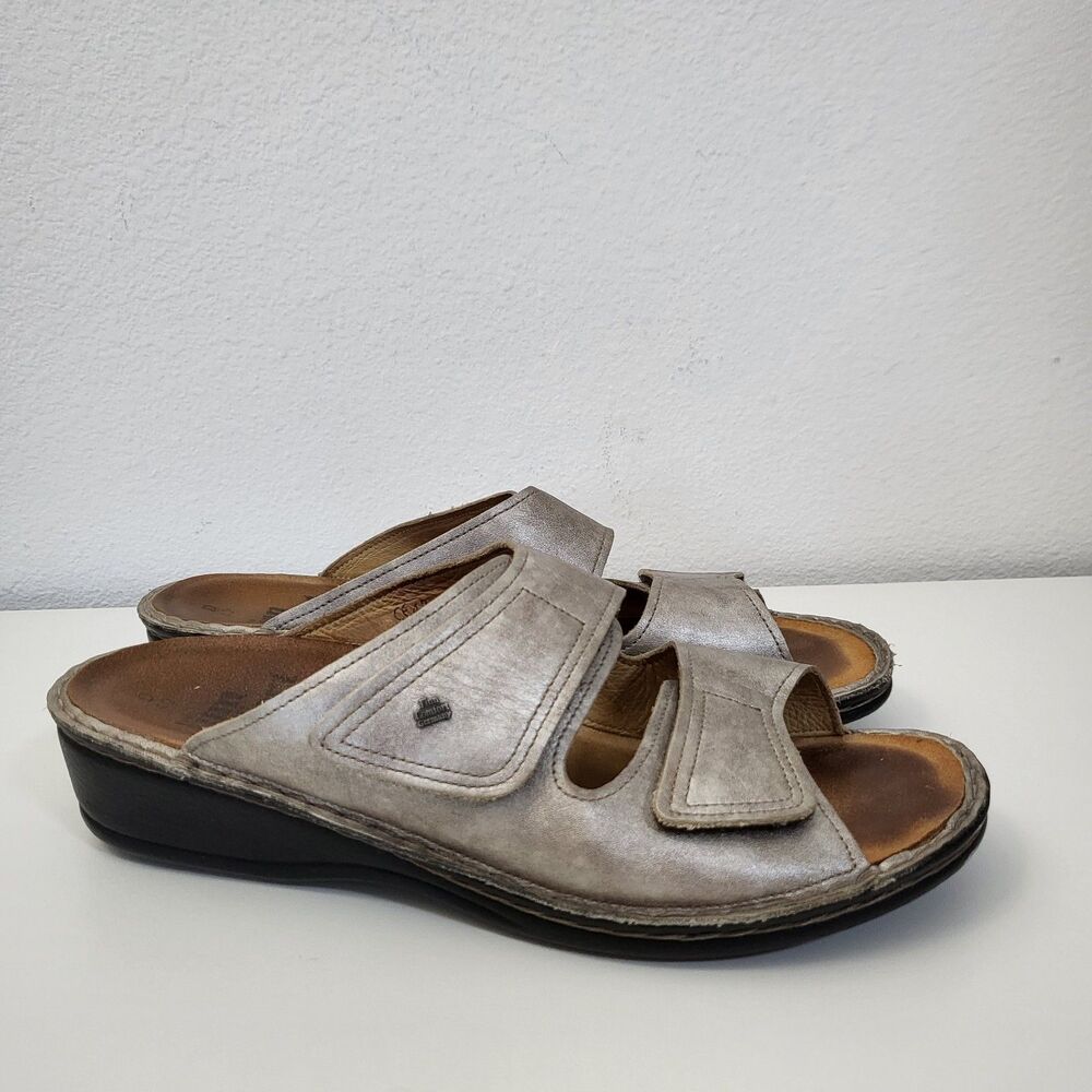 FINN COMFORT Jamaica Sandals Womens 10.5 11 EU 42 Double Strap Pewter Silver